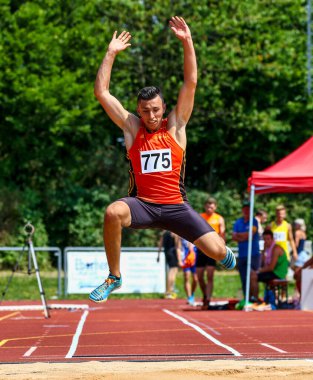 Regensburg, Almanya - 20 Temmuz 2019: uzun atlama şampiyonası