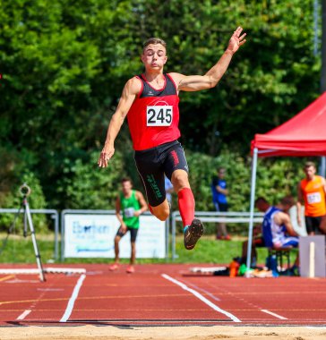 Regensburg, Almanya - 20 Temmuz 2019: uzun atlama şampiyonası