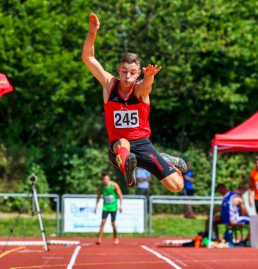 Regensburg, Almanya - 20 Temmuz 2019: uzun atlama şampiyonası