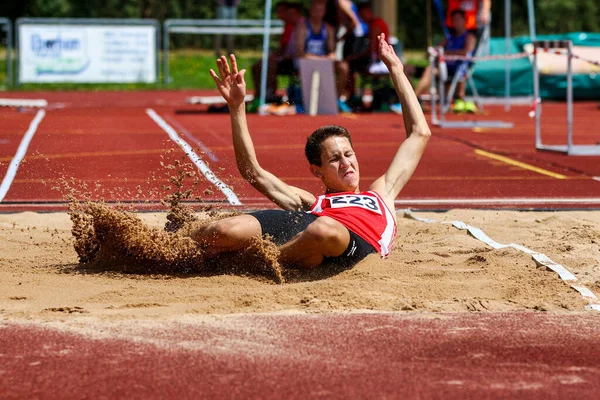 Regensburg Alemanha Julho 2019 Evento Salto Distância Campeonato Bávaro Atletismo — Fotografia de Stock