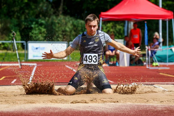 Regensburg Alemanha Julho 2019 Evento Salto Distância Campeonato Bávaro Atletismo — Fotografia de Stock