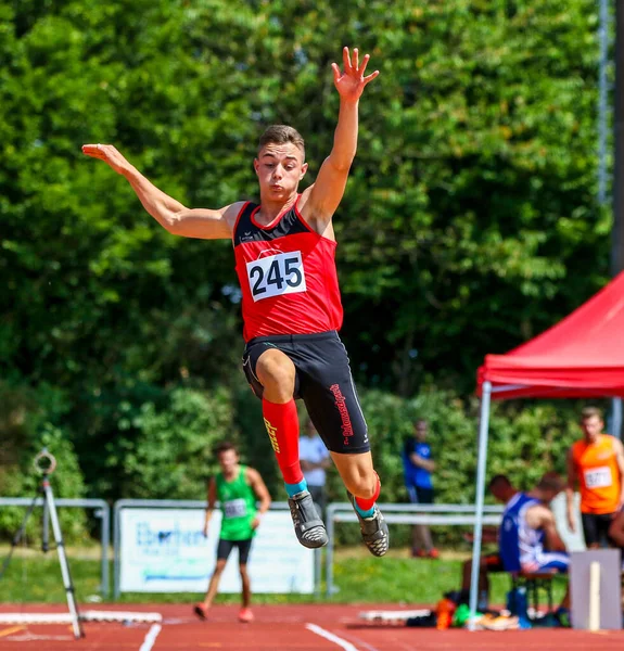 Regensburg Alemanha Julho 2019 Evento Salto Distância Campeonato Bávaro Atletismo — Fotografia de Stock