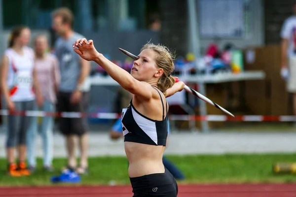 Regensburg Németország 2019 Július Bajor Atlétikai Bajnoki Gerelydobás — Stock Fotó