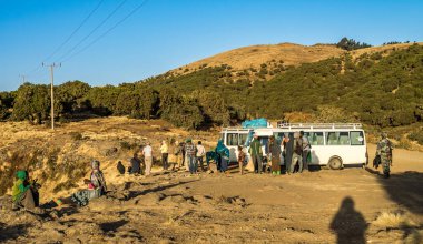 Simien Dağları, Etiyopya - Şubat 07, 2020: Etiyopya 'daki Simien Dağları Ulusal Parkı' ndaki Etiyopya halkı. Afrika.
