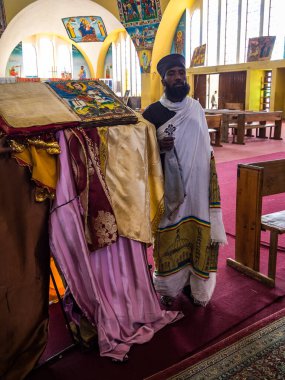 Aksum, Etiyopya - Şubat 09, 2020: Etiyopya Kilisesi, Etiyopya 'nın Axum kentindeki tüm Ortodoks Etiyopyalılar için en kutsal yer..