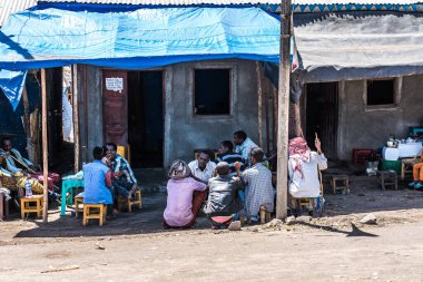 Lalibela, Etiyopya - 12 Şubat 2020: Etiyopya halkı Lalibela 'dan Gheralta' ya, Tigray Kuzey Etiyopya, Afrika 'da görüldü