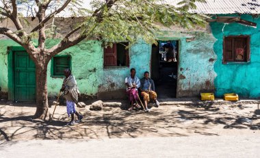 Lalibela, Etiyopya - 12 Şubat 2020: Etiyopya halkı Lalibela 'dan Gheralta' ya, Tigray Kuzey Etiyopya, Afrika 'da görüldü