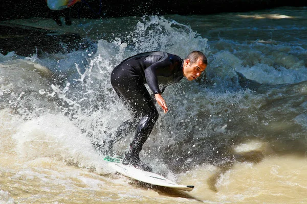 Munique Alemanha Julho 2019 Surfista Rio Cidade Munique Famosa Por — Fotografia de Stock