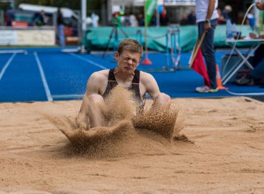 Regensburg, Almanya - 20 Temmuz 2019: uzun atlama şampiyonası