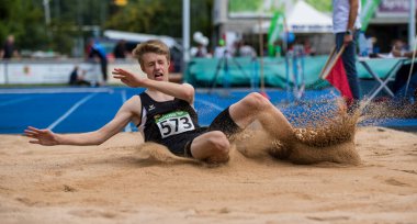 Regensburg, Almanya - 20 Temmuz 2019: uzun atlama şampiyonası