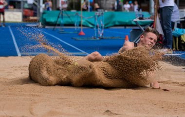Regensburg, Almanya - 20 Temmuz 2019: uzun atlama şampiyonası