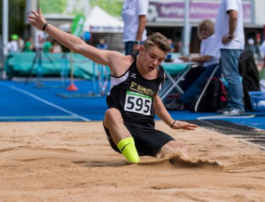 Regensburg, Almanya - 20 Temmuz 2019: uzun atlama şampiyonası