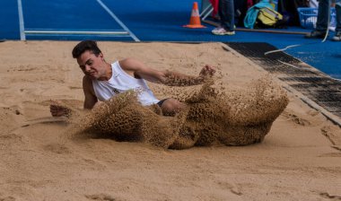 Regensburg, Almanya - 20 Temmuz 2019: uzun atlama şampiyonası