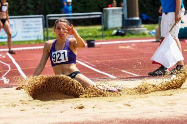 Regensburg, Almanya - 20 Temmuz 2019: uzun atlama şampiyonası