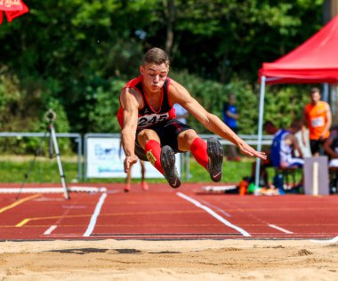 Regensburg, Almanya - 20 Temmuz 2019: uzun atlama şampiyonası