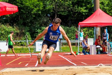 Regensburg, Almanya - 20 Temmuz 2019: uzun atlama şampiyonası
