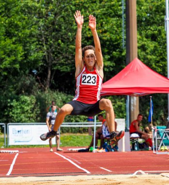 Regensburg, Almanya - 20 Temmuz 2019: uzun atlama şampiyonası