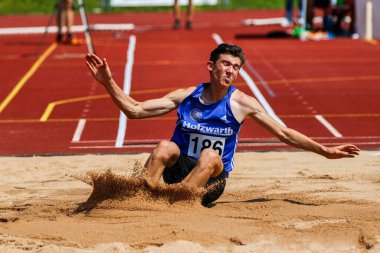Regensburg, Almanya - 20 Temmuz 2019: uzun atlama şampiyonası