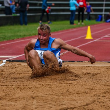 Regensburg, Almanya - 20 Temmuz 2019: uzun atlama şampiyonası