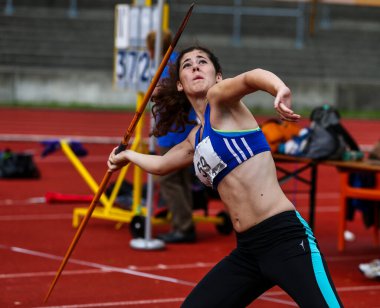 Regensburg, Almanya - 20 Temmuz 2019: Bavyera Atletizm Şampiyonası cirit atma etkinliği