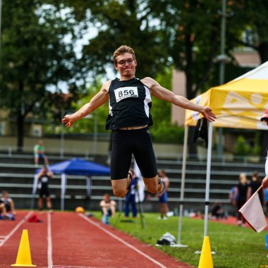 Regensburg, Almanya - 20 Temmuz 2019: uzun atlama şampiyonası