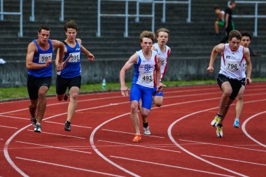 Regensburg, Almanya - 20 Temmuz 2019: Bavyera Atletizm Şampiyonası 4x400