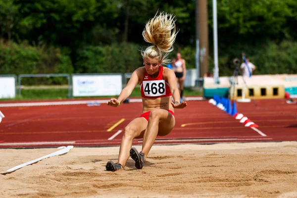 Regensburg Tyskland Juli 2019 Bayerns Friidrottsmästerskap Längdhopp — Stockfoto