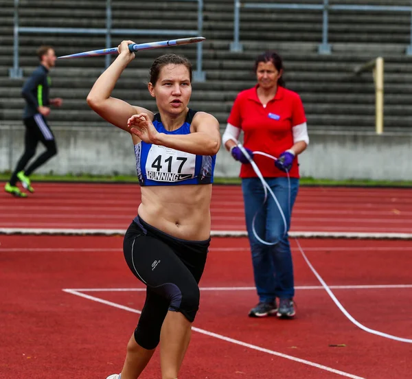 Regensburg Almanya Temmuz 2019 Bavyera Atletizm Şampiyonası Cirit Atma Etkinliği — Stok fotoğraf