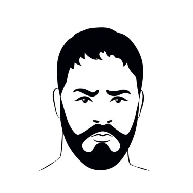 Sakallı bir adam yüzü, beyaz arka planda siyah bir çizgi.
