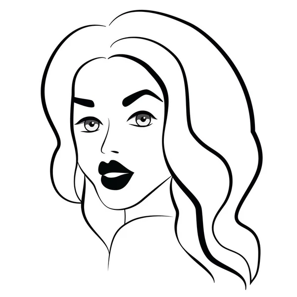 Женское Лицо Вьющимися Волосами Черный Контур Белом Фоне — стоковый вектор