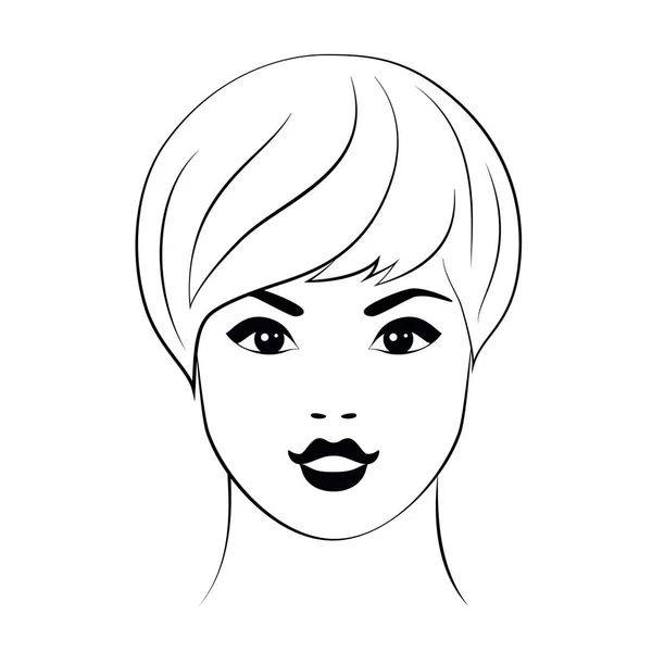 Woman Young Beautiful Face Black Outline White Background — Stock Vector