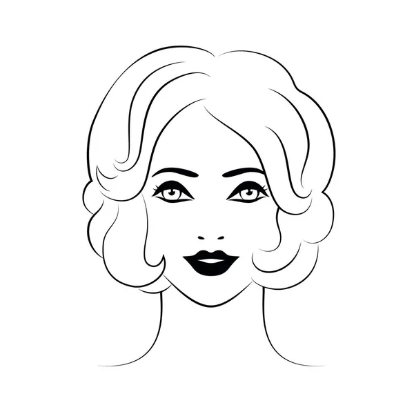 Woman Young Beautiful Face Black Outline White Background — Stock Vector