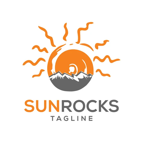 Zon Rock Logo Ontwerpsjabloon — Stockvector