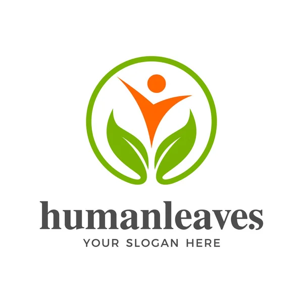 Modelo Design Logotipo Folhas Humanas — Vetor de Stock