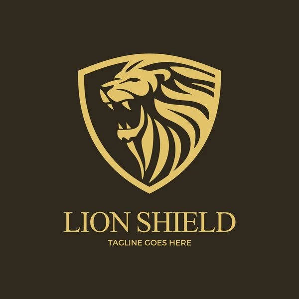Lion Shield Vector Art Logo Template Fundo Escuro — Vetor de Stock