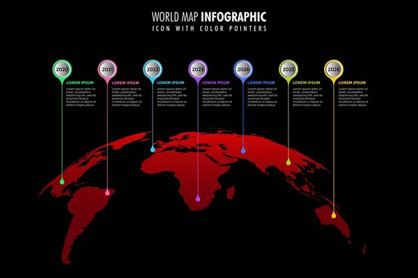 Mappa Del Mondo Infografica Modello Sfondo Nero Icone Colori Come — Vettoriale Stock