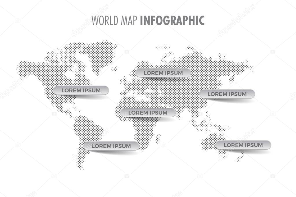 Light halftone world map infographic template