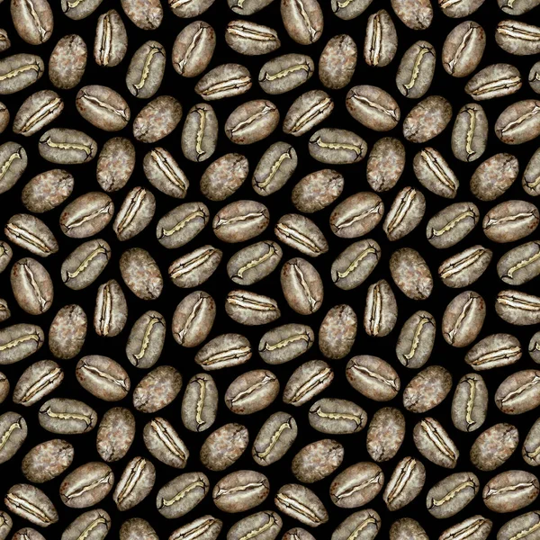 Hand-drawn watercolor coffee seamless background. Coffee bean pattern.