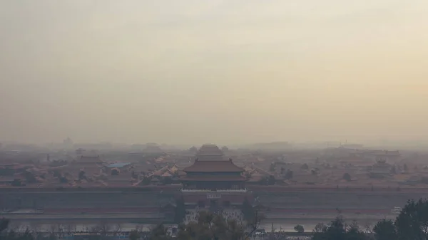 High Wide Angle Horizontal Shot Forbidden City Beijing China Foggy — Stock Photo, Image