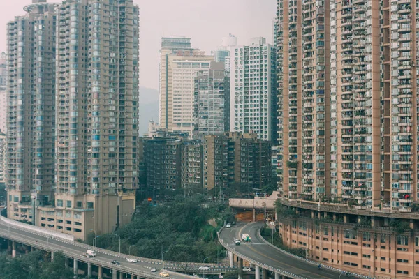 Chongqing Chine Déc 2015 Vue Sur Ville Brumeuse Bondée Bord — Photo