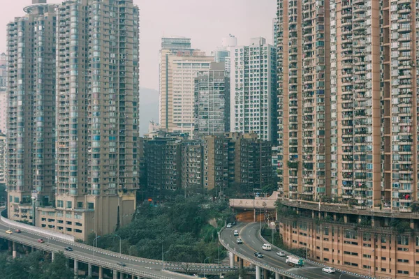 Chongqing Chine Déc 2015 Vue Sur Ville Brumeuse Bondée Bord — Photo