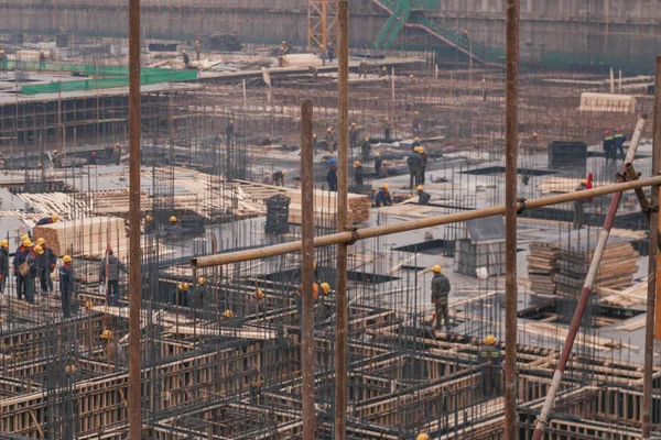 Prosinec 2014 Peking Pracovní Činnost Staveništi Městě Jeřáby Dělníky Pracující — Stock fotografie