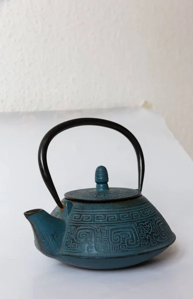 Blue Traditional Chinese Cast Iron Teapot White Background — Stock Photo, Image