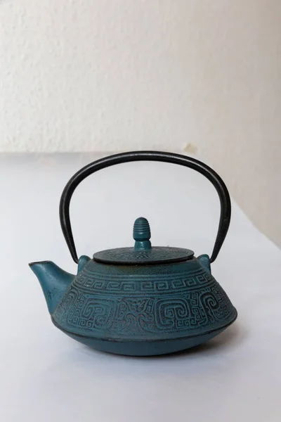 Blue Traditional Chinese Cast Iron Teapot White Background — Stock Photo, Image