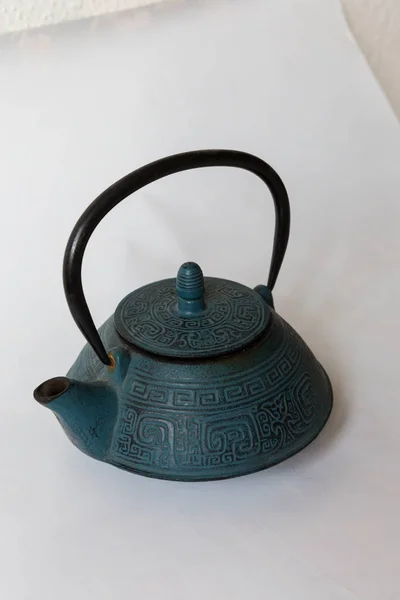 Blue Traditional Chinese Cast Iron Teapot White Background — Stock Photo, Image