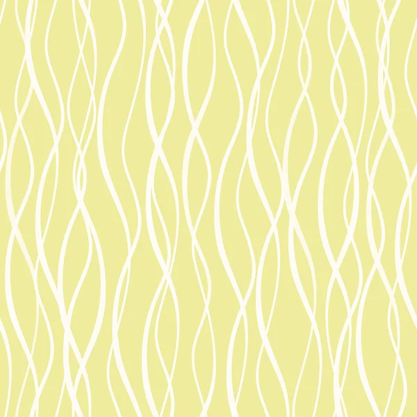 Witte hand getekend abstracte verticale golvende doodle lijnen. Naadloze vector mesh patroon op gele achtergrond. Geweldig als textuur, voor verpakkingen, wellness producten, stof, briefpapier, cadeaupapier — Stockvector