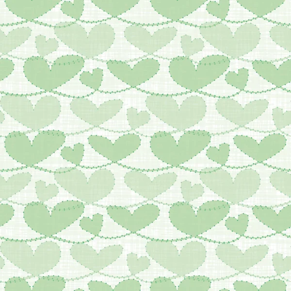 Fresh green transparent pastel hearts with watercolor grid texture. Seamless vector pattern on white background. Perfect for health concepts, wedding, beauty products, stationery, gitftwrap, cards — Stock Vector