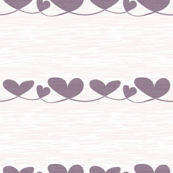 Textured lilac hearts with silver dot edging on rough painterly texture. Seamless vector pattern on cream background. Perfect for beauty, wedding, home decor, stationery, gitftwrap, cards — Stock Vector