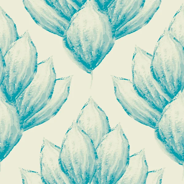 Vintage handmålade blå akvarell kronblad i damast stil design. Sömlös vektor mönster på grädde bakgrund. Perfekt för tyg, Wellness, skönhet, bröllopsprodukter, brevpapper, förpackning, mode — Stock vektor