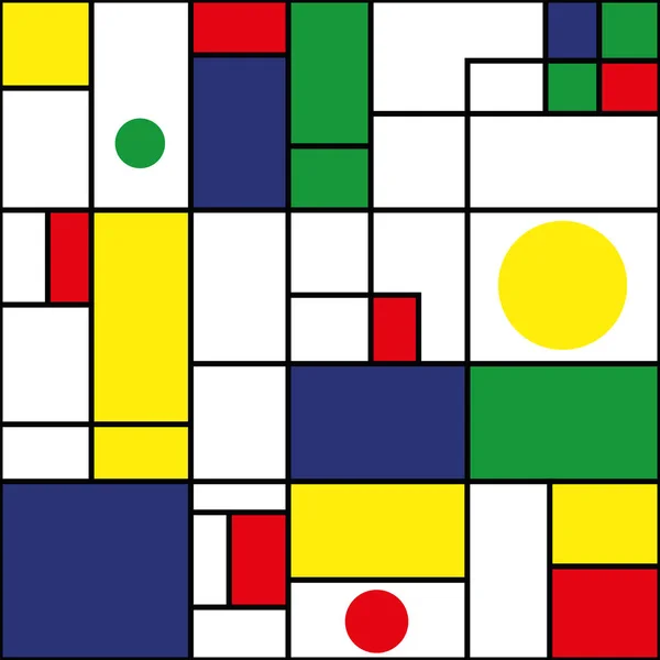 Rectangles et cercles bleus, verts, rouges et jaunes aux contours noirs. Motif vectoriel abstrait moderne sans couture sur fond blanc. Idéal pour le bien-être, produits de beauté, emballage, papeterie, marketing — Image vectorielle